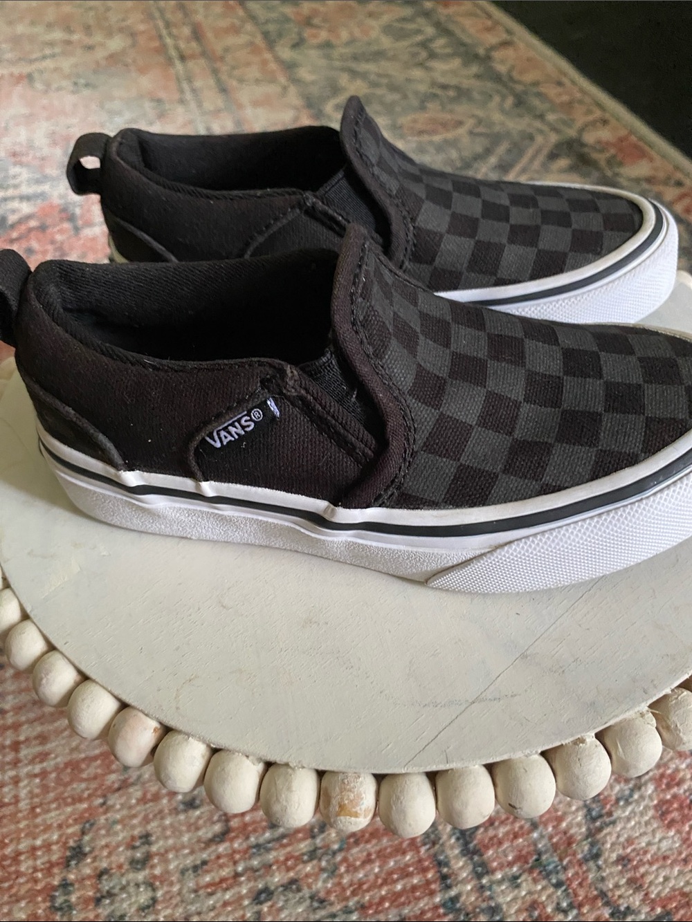 Vans Classic Slip-On Black & Pewter Checkerboard Sneakers Kids 11